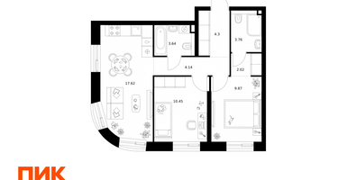 2-к. квартира, 55 м²