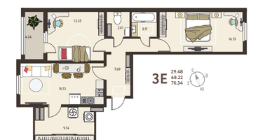2-к. квартира, 70&nbsp;м²