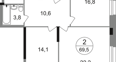 2-к. квартира, 69&nbsp;м²