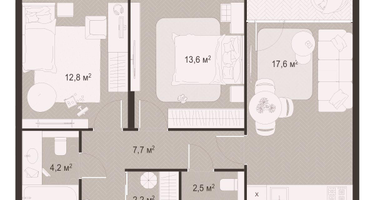 2-к. квартира, 65&nbsp;м²