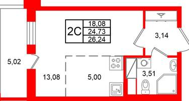 Студия, 24&nbsp;м²