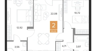 2-к. квартира, 59 м²