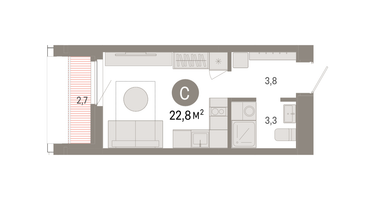 Студия, 22&nbsp;м²