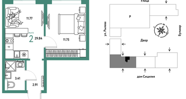 2-к. квартира, 29 м²