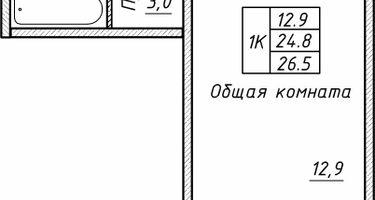 1-к. квартира, 26&nbsp;м²