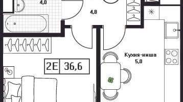 2-к. квартира, 36&nbsp;м²