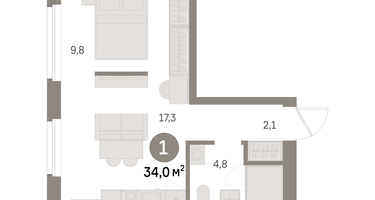1-к. квартира, 33&nbsp;м²