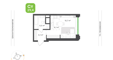 Студия, 29&nbsp;м²