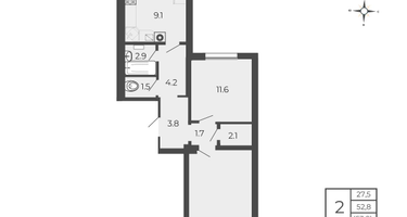 2-к. квартира, 53&nbsp;м²