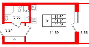 Студия, 21&nbsp;м²