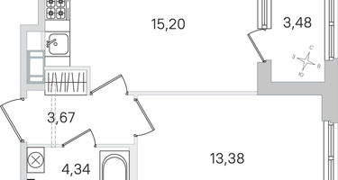 1-к. квартира, 38&nbsp;м²