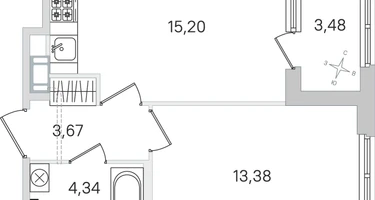 1-к. квартира, 38&nbsp;м²