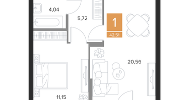 1-к. квартира, 42&nbsp;м²