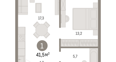 1-к. квартира, 41&nbsp;м²