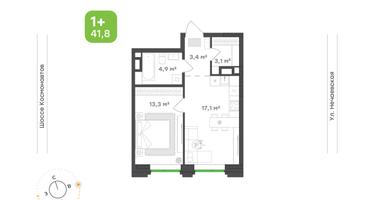 1-к. квартира, 41 м²