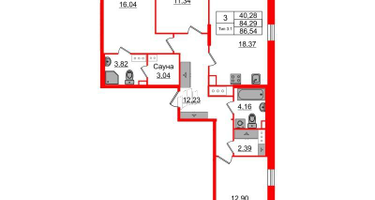 3-к. квартира, 84&nbsp;м²