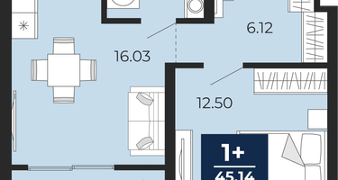 1-к. квартира, 43 м²