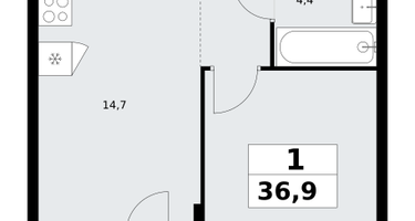 1-к. квартира, 36 м²