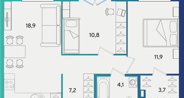 2-к. квартира, 57 м²