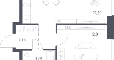 1-к. квартира, 38&nbsp;м²