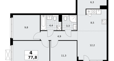 4-к. квартира, 77 м²