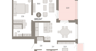 2-к. квартира, 100 м²