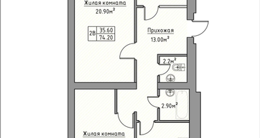 2-к. квартира, 74&nbsp;м²