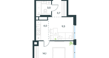 2-к. квартира, 34&nbsp;м²