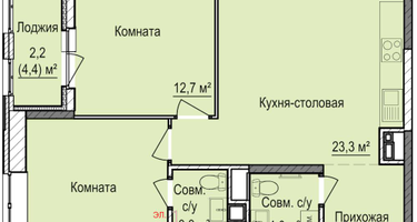 2-к. квартира, 63&nbsp;м²