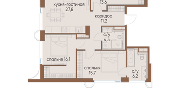 3-к. квартира, 94 м²