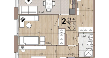 2-к. квартира, 70 м²