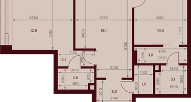 2-к. квартира, 55 м²