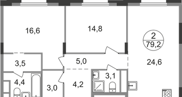 2-к. квартира, 79&nbsp;м²