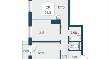 2-к. квартира, 59&nbsp;м²