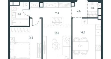 2-к. квартира, 59&nbsp;м²