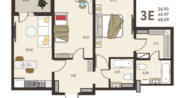 2-к. квартира, 68&nbsp;м²