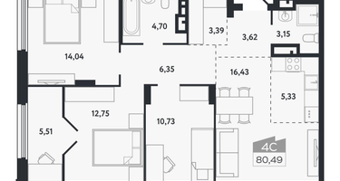 4-к. квартира, 80&nbsp;м²