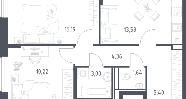 2-к. квартира, 53&nbsp;м²