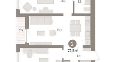 2-к. квартира, 72 м²
