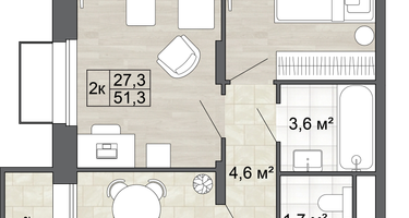2-к. квартира, 51&nbsp;м²