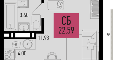 1-к. квартира, 22&nbsp;м²