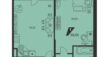 1-к. квартира, 50 м²