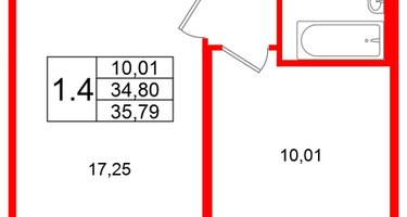 1-к. квартира, 34&nbsp;м²