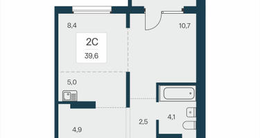 2-к. квартира, 39 м²