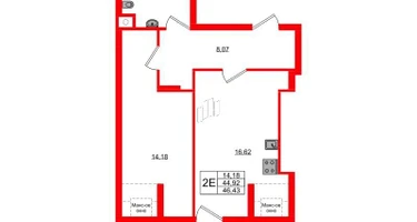 1-к. квартира, 46&nbsp;м²
