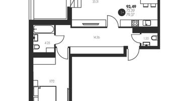 1-к. квартира, 93 м²