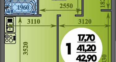 1-к. квартира, 42&nbsp;м²