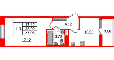 1-к. квартира, 35&nbsp;м²