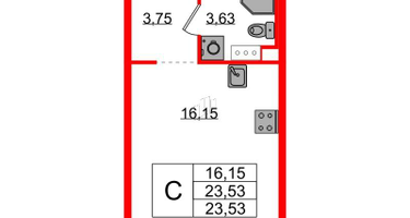 Студия, 23&nbsp;м²