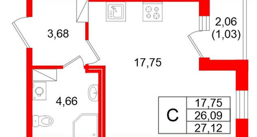 Студия, 27&nbsp;м²